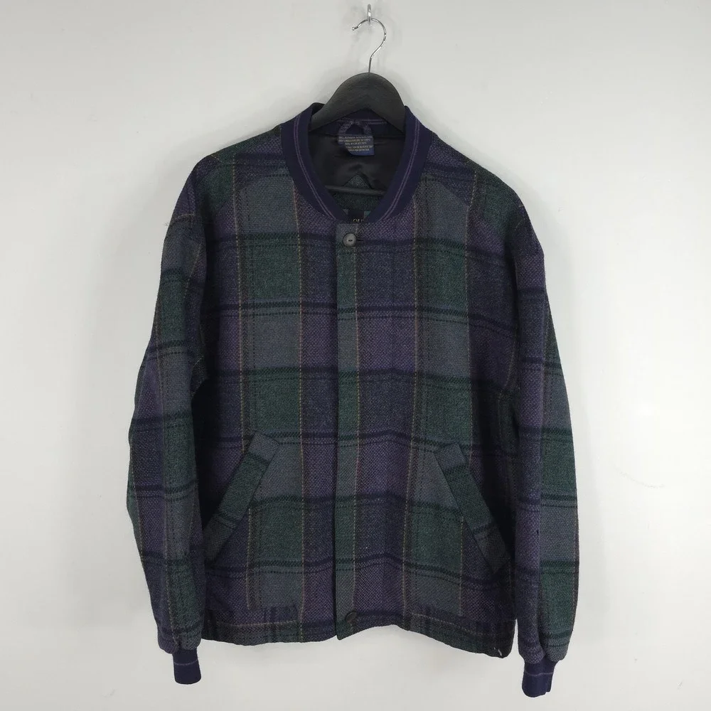 Colours By Alexander Julian Jacket Mens Medium Green Plaid Wool Bomber Lined